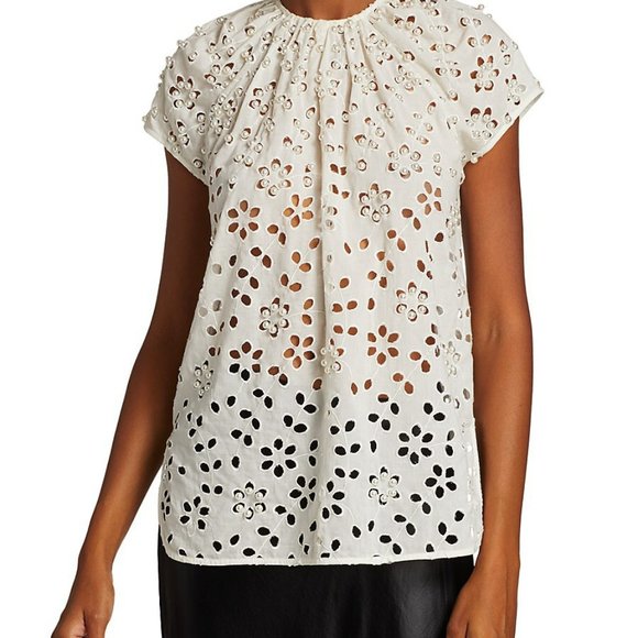 NWT Rachel Comey Perla Cutwork Sutter Beaded Floral Cotton Top Orig $650 Sz 4 - Picture 1 of 5